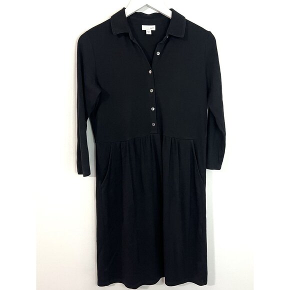 J. Jill Black Knit Shirt Collared Elastic Waist Front Button Dress Size XS - Picture 3 of 9